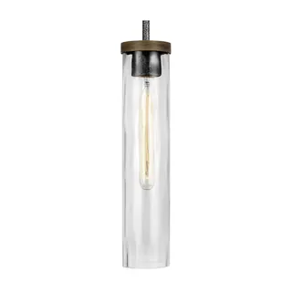 Angelo Tall Pendant, Distressed Weathered Oak / Slate Grey Metal