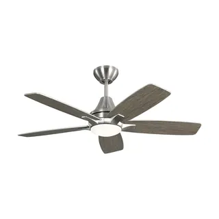 Lowden 44" LED Ceiling Fan, Brushed Steel Housing with Silver and Light Grey Weathered Oak Reversible Blades