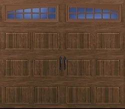Bead board glazed walnut steel single garage door